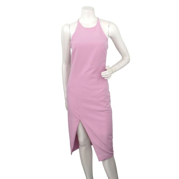 Bardot Vera Open Back Dress Midi High Neck Pink Strappy Slit Side Mose Pink Rose - Picture 3 of 9